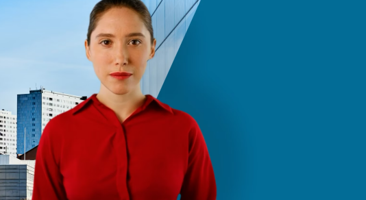 En kvinnlig  avatar i röd tröja 
