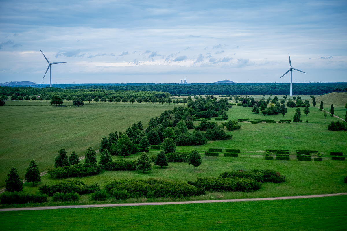 VIndkraftverk  i ett grönt landskap